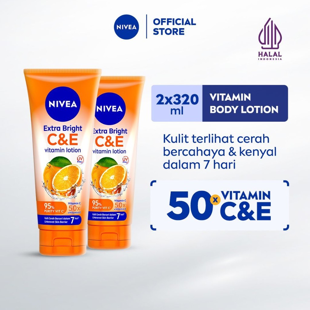 (PAKET HEMAT ISI 2) NIVEA Body Lotion Extra Bright C&E Vitamin Lotion UV Filter 320ml - Hand body se