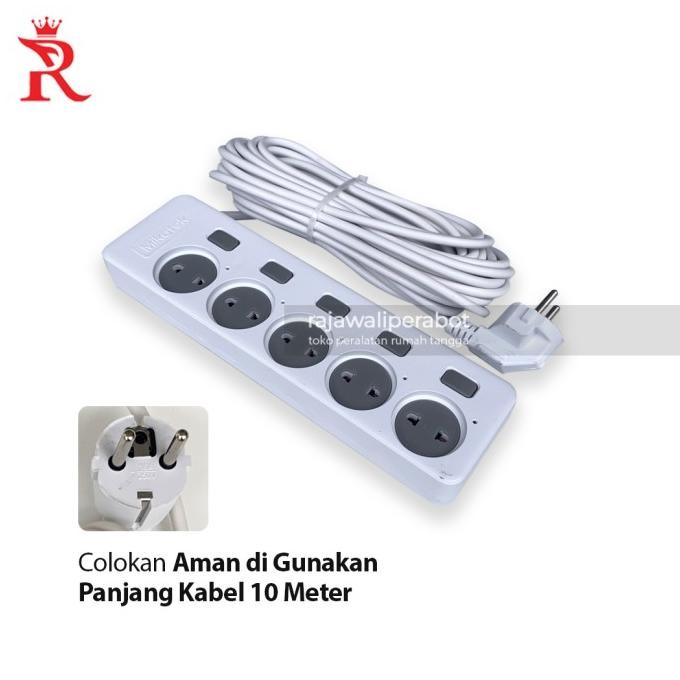 Colokan Listrik Dengan Switch 5 Lubang 10 Meter Terminal Listrik Stop Kontak Listrik 5 L10M New Stok