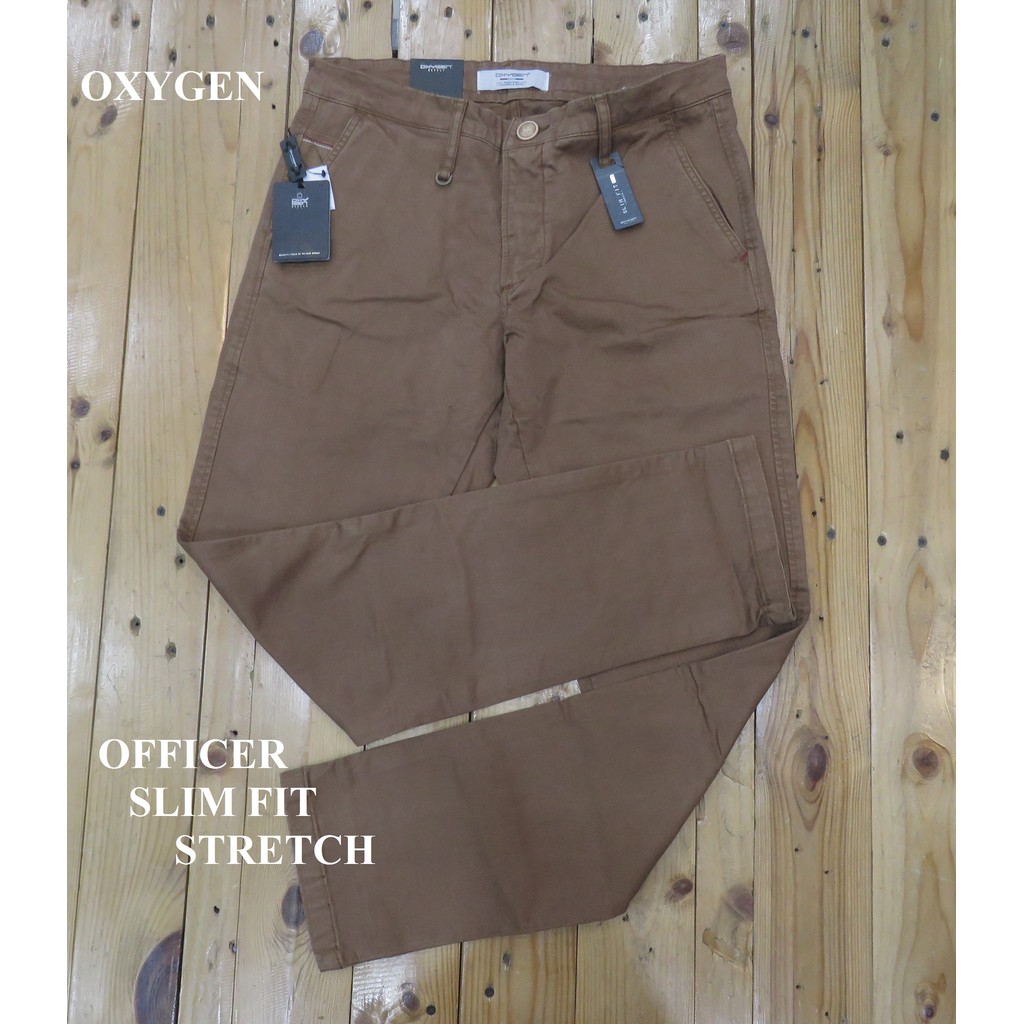 CELANA OFFICER KATUN/CHINOS PANJANG PRIA SLIM (COKLAT) BRAND ORI MEREK OXYGEN ART : 708-9589 PRICE R