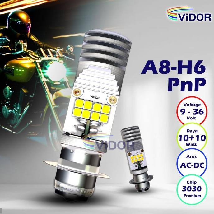 LAMPU LED MOTOR VIDOR 16 LED 16 MATA AC DC PNP H6 T19 M5 WATT 10 + 10 W 10WATT GARANSI PREMIUM HIGH 