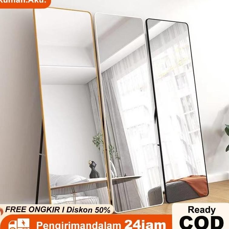 RA Cermin Standing Full Body Putih / Kaca Berdiri Adjustable / Standing HD Mirror Dengan Roda 16050c