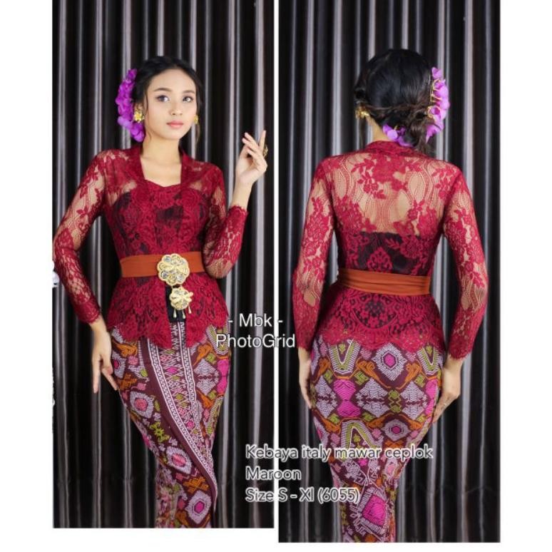 Diskon Kebaya Bali Brokat Maroon Semi Italy Murah