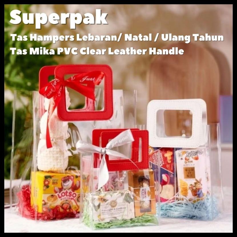 

Ready [Harga 10Pcs] Tas Mika Pvc Transparan Bening Gagang Kulit / Tas Hampers Souvenir Goodie Bag Ulang Tahun Lebaran Imlek Natal Premium {Terlaris|Best Seller}