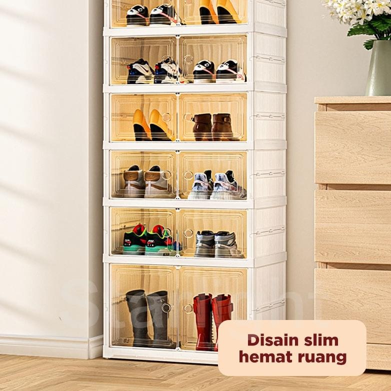 Rak Sepatu Tertutup Lemari Sepatu Tas Minimalis Pintu Transparan Kotak Sepatu Lipat HBE102
