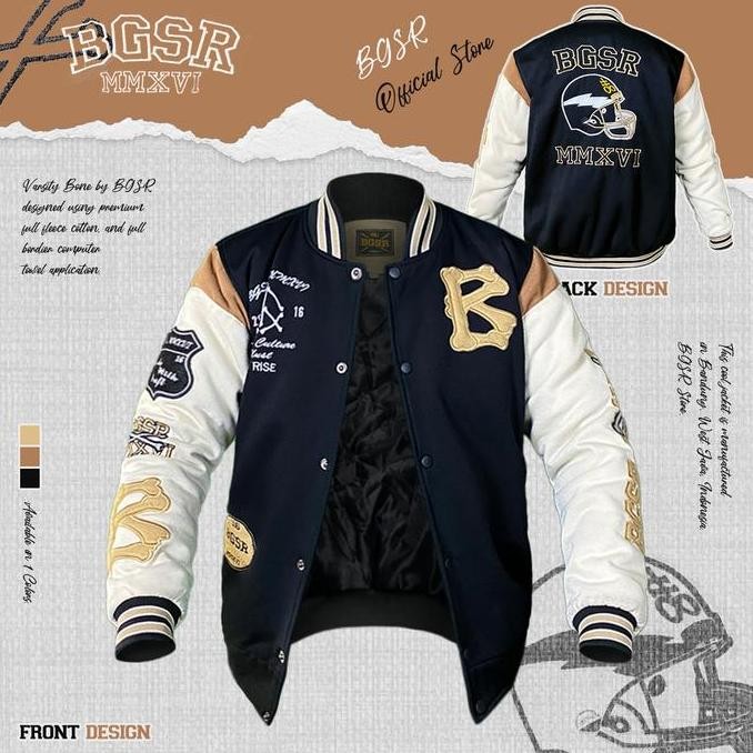 Jaket Baseball Varsity Jacket Windbreaker Bordir Tebal Adem Bone X09 - Varsity.Bone.X09 Baju Fleece 