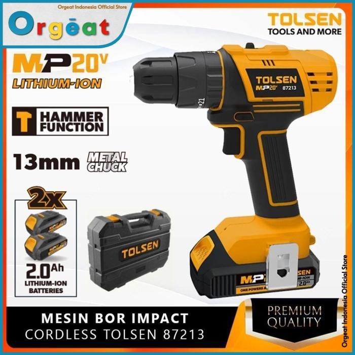 OGT - Bor Cordless Impact Cas Bobok Tolsen 87213 Tanpa Kabel Ces Baterai High Quality by Orgeat