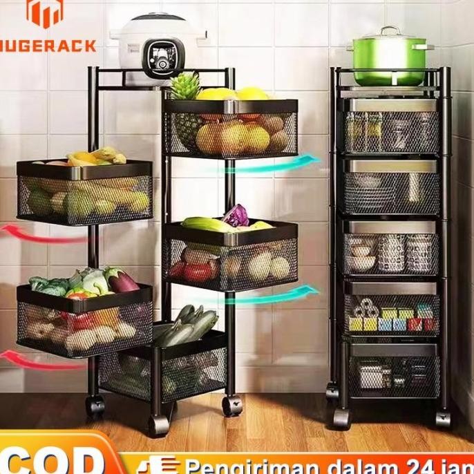 Rak Dapur Berputar Hitam Stainless Steel Rak Troli Susun Putar Rak