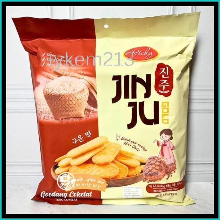 

RICHY JINJU JIN JU RICE CRACKERS KREKERS BERAS RASA PINK SEA SALT BBQ PEPPER STEAK HONEY MADU 134.4G / 100G