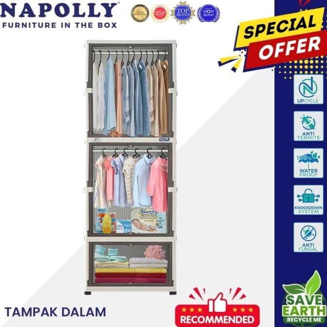 Lemari Pakaian Plastik Lipat 2 Tower 5 Susun NAPOLLY POLICABINE 221 GANTUNG Pintu Transparant FREE G