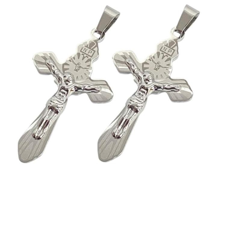 NI06 Oy58 Liontin Salib Lancip 4cm (1pcs) Silver M3/41e - Liontin Salib - Liontin Salib Lancip - Lio