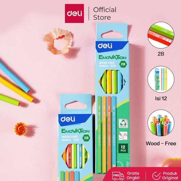 

DELI WOOD FREE PENCIL / PENSIL 2B ISI 12 RAMAH LINGKUNGAN BAHAN DAUR ULANG EC28