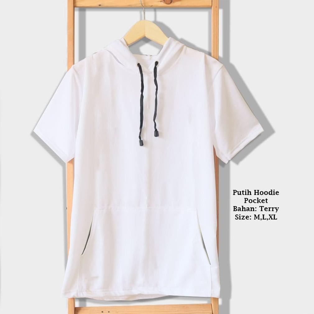 Kaos Hoodie Polos Poket Pendek/Baju Kupluk Kantong Pria Dewasa Lengan Pendek