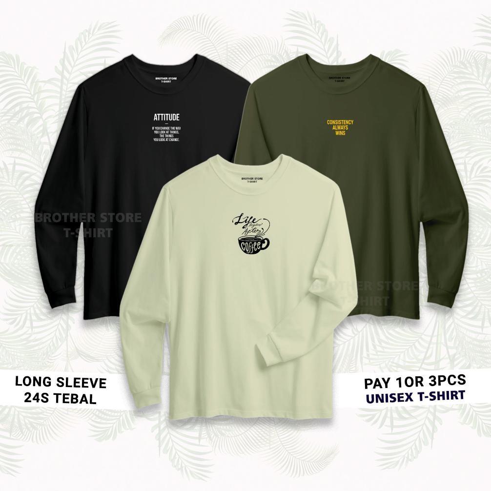 ( Bahan Tebal ) Buy 1 Or 3 Pcs | Brother | T-Shirt Long Sleeve Basic Black 24S | Attitude