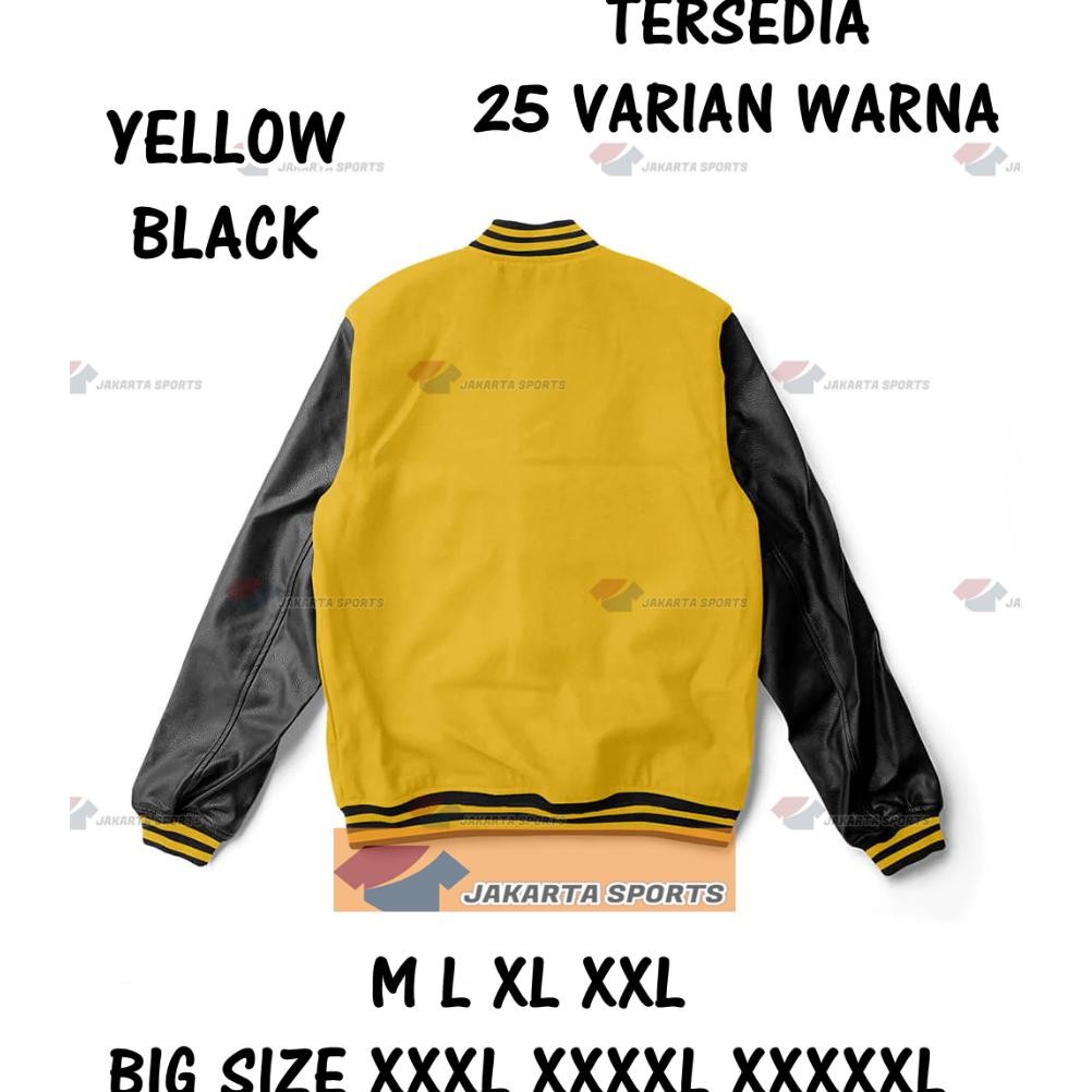 Jaket Kuning Tangan Hitam Baseball Pria Wanita Murah Bomber