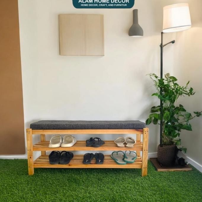 Rak Sepatu Multifungsi Kayu Solid Mahoni Tempat Duduk Kuat Penyimpanan