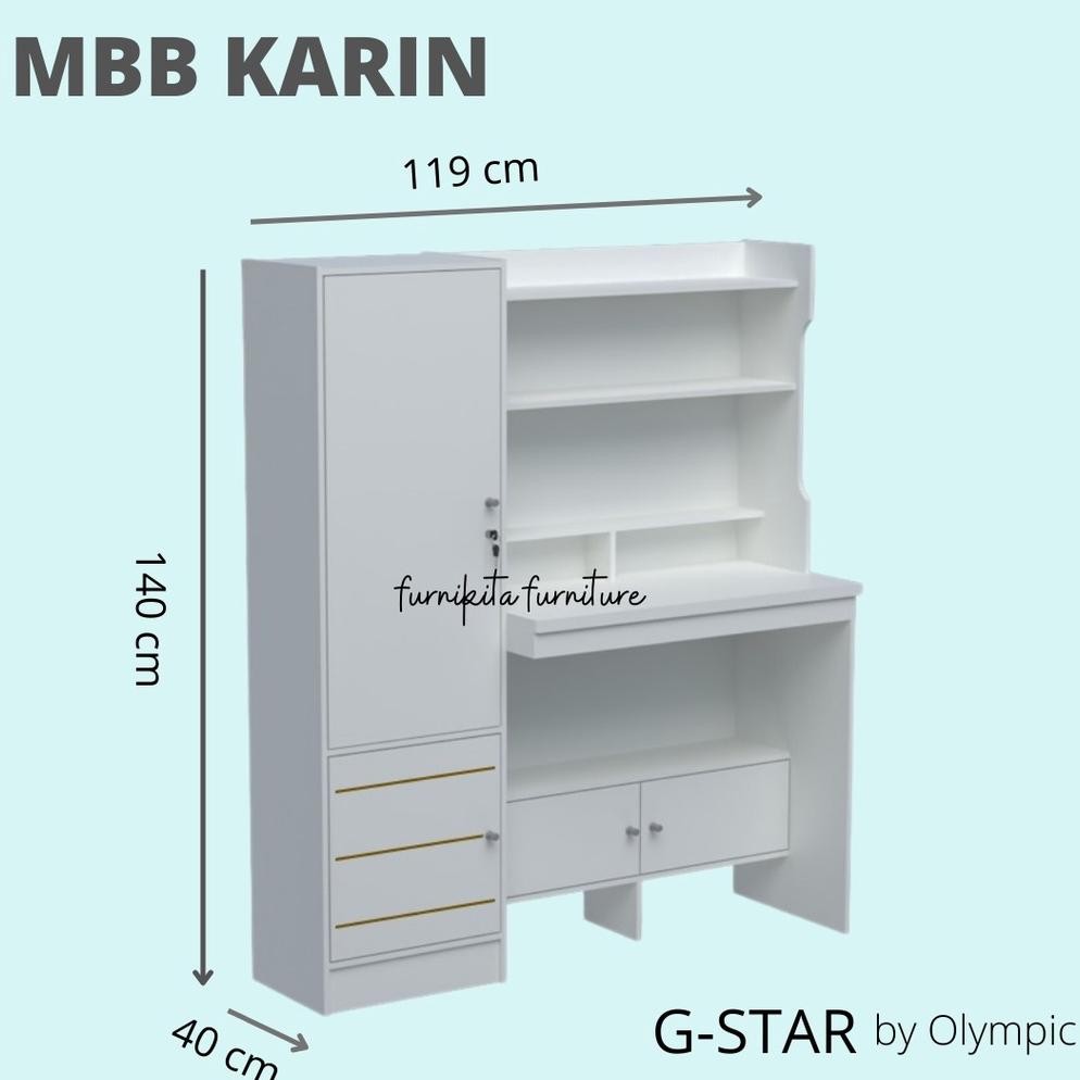 MEJA BELAJAR LEMARI BUKU OLYMPIC MBB KARIN - PUTIH MODERN MINIMALIS
