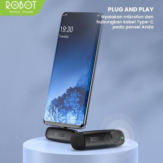 WIRELESS MIC MICROPHONE CLIP ON VLOG TYPE C BLUETOOTH ROBOT RS20