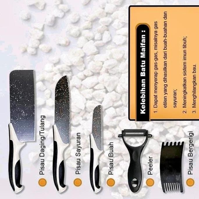 Pisau Dapur Isi 5 Pcs /Set Pisau Dapur Isi 5 Pcs Pisau Dapur + Peeler Hitam / Set Pisau Premium / Se