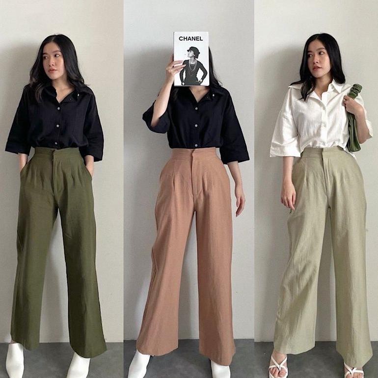 KULOT LINEN SEOUL Highwaist Kulot Celana Wanita Linen Premium Pants