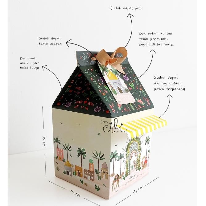 

(BOX 15 x 15 x 15 cm LEBARAN ) dus rumah kotak kue kering 2 toples 500gr bulat (isi 10)