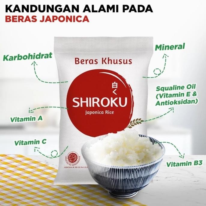 

BERAS SHIROKU 5 KG JAPONICA RICE / BERAS JEPANG NO 1, BERAS TARABAS, BERAS SUSHI RICE, BERAS BENTO RICE, BERAS ONIGIRI RICE,SETARA KOSHIHIKARI, OKINIRI, IKIRU, HIDEAKI, KIYOSHI, KOKOHO, KOKUHO, SHIROKU, DIATAS SUMO L67J
