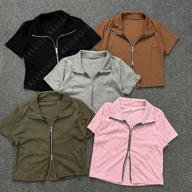 Murah Majomer Hariya Zipper Kerah Crop Top - Atasan Resleting Wanita