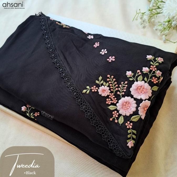 Sale Mukena Ahsani Tweedia Hitam Rayon Twill Bordir Mewah Cantik Jumbo