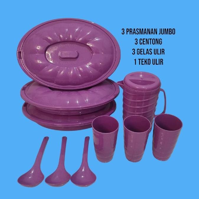 WADAH SAYUR / BASI PRASMANAN JUMBO PLASTIK SET 10 PCS (3 PCS PRASMANAN JUMBO ,,,3 PCS GELAS ULIR ,,,