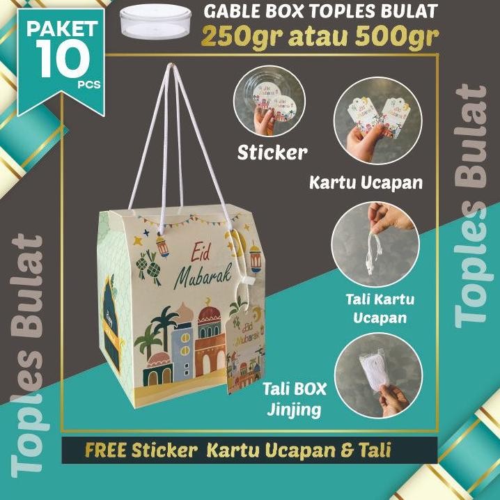 10pcs Gable Box Lebaran Tali jinjing/ Box Hampers Kue Kering Idul Fitri Toples Bulat / WHITE PINK (P