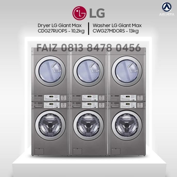 PAKET MESIN LAUNDRY KOMERSIAL 3 SET WASHER LG 13KG & DRYER LG 10,2KG GIANT MAX (STACKED NON COIN)