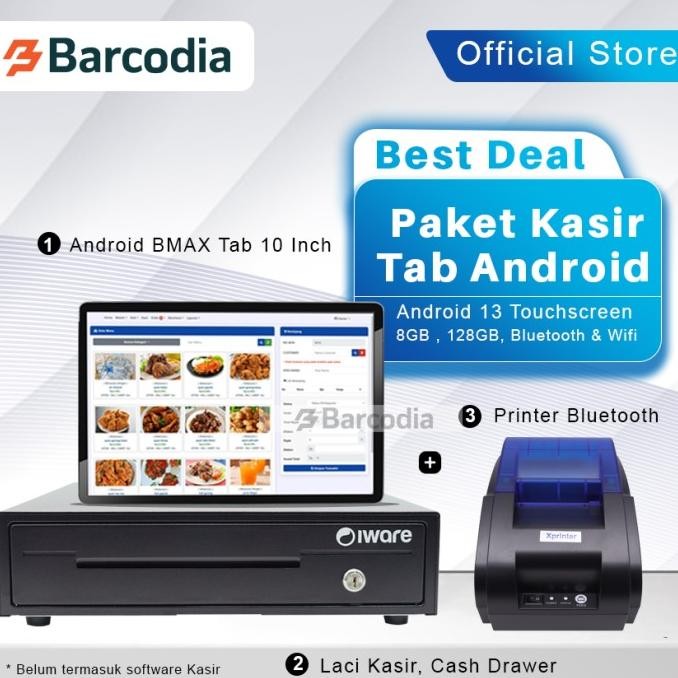 Paket Mesin Kasir Android Bluetooth (tab+printer+cash drawer) full set