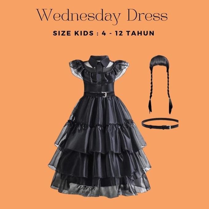 Geraigo- Wednesday Kids Black Dress / Kostum Wednesday Dress Hitam Anak Baju Fashion