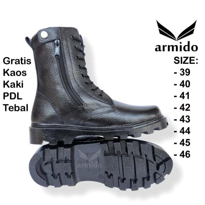 Sepatu PDL Kulit Jeruk TNI Polri Berkualitas Tali Resleting