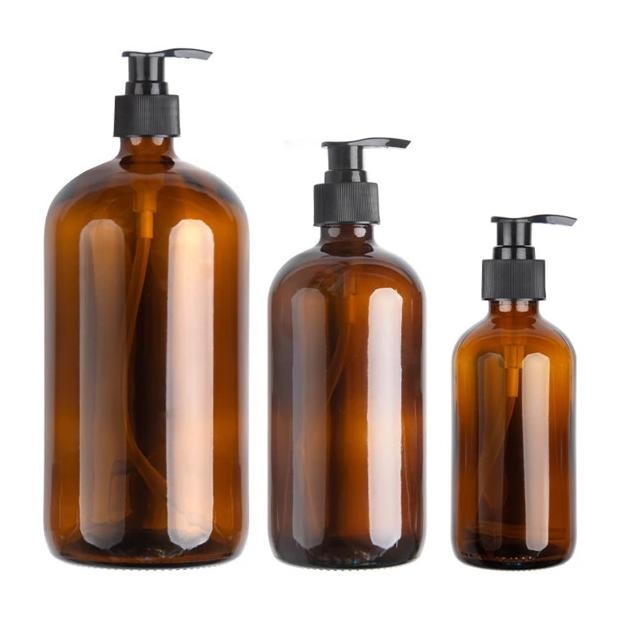 Botol Pump Kaca Amber 250ml/500ml/1000ml
