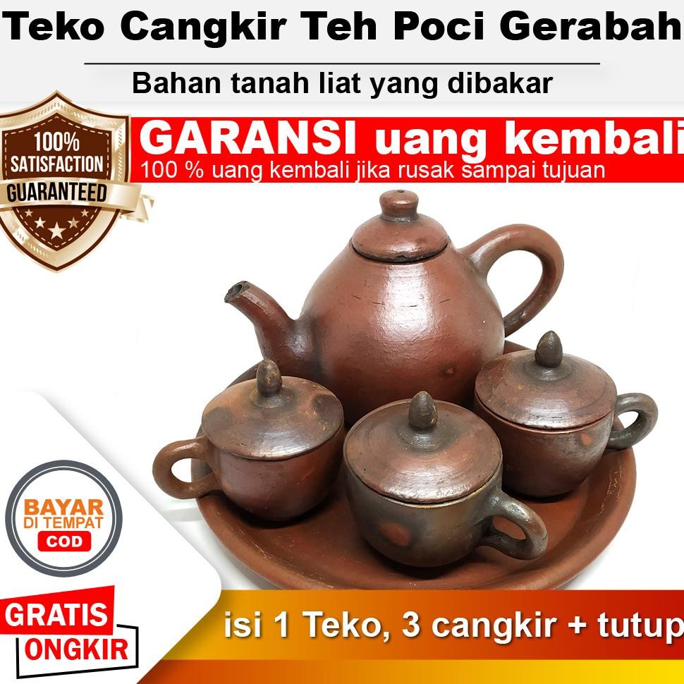 Fb-43 Set Teko Cangkir Teh Poci Gerabah Tanah Liat Tradisional