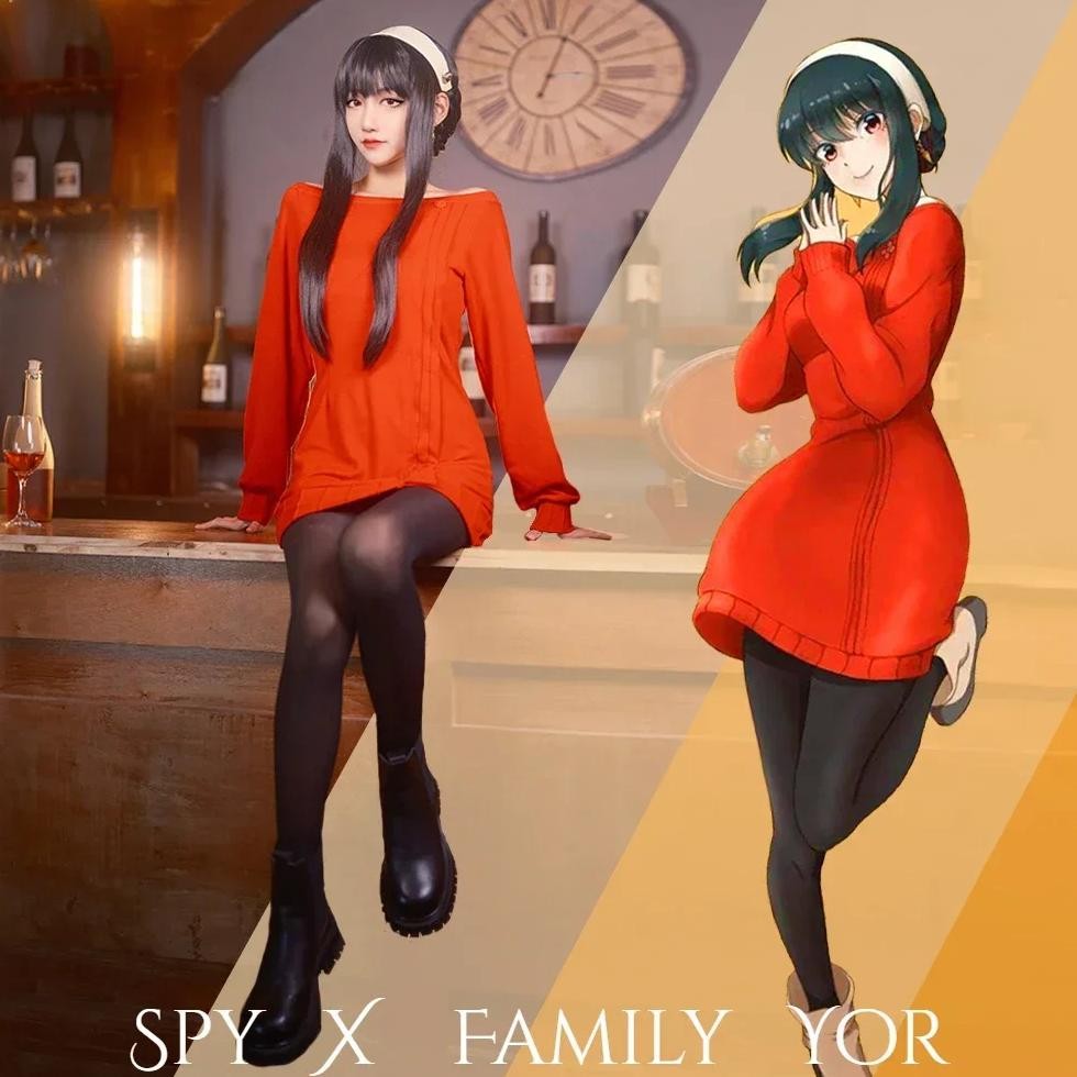 SpyFamily Cosplay Yor Forger Cosplay Costume Women Casual Red Sweater Mini Skirt Yor Princess Dress 