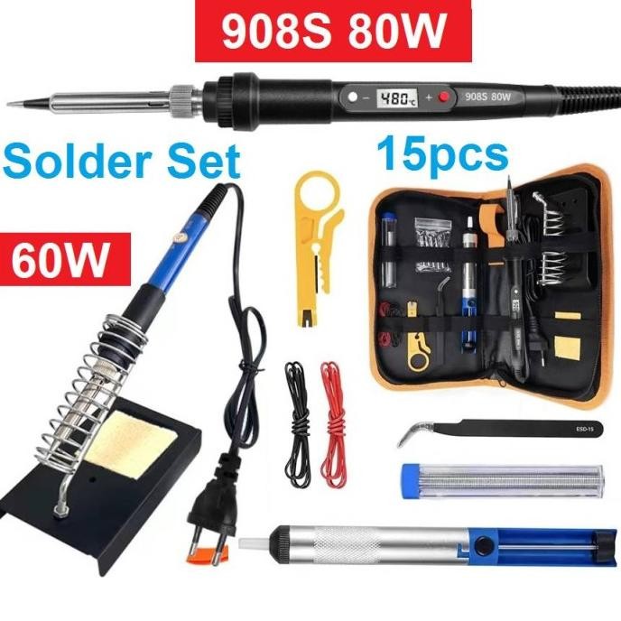 Solder Listrik Set Tas 15 Pcs Lengkap Iron Tool Kit 220V 60W/Solder Listrik Paket Penyedot Penghisap