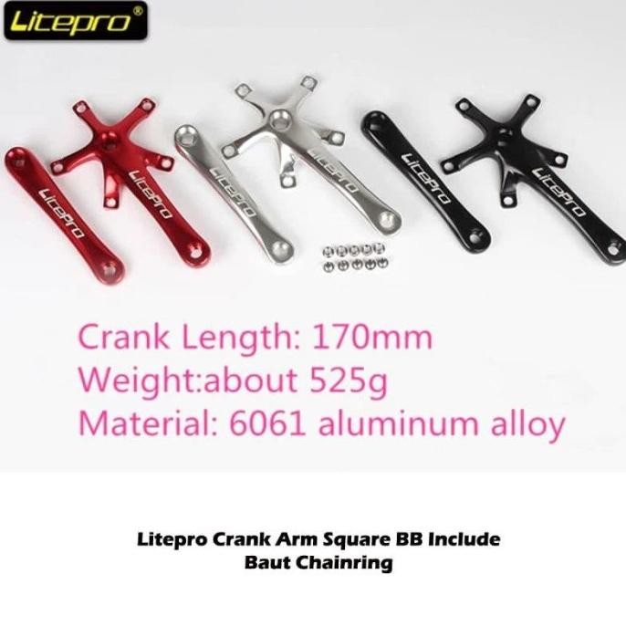 CRANKSET BB KOTAK LITEPRO CRANK ARM BCD130 ALUMINUM ALLOY PLUS JAMIN ORI