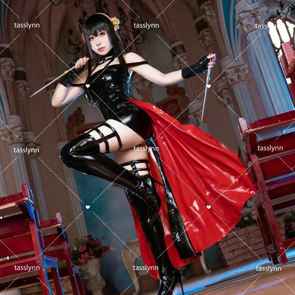 Anime Spy Family Yor Forger Cosplay Costume Yor Forger Black Latex Dress Yor Briar Horn Princess  Co