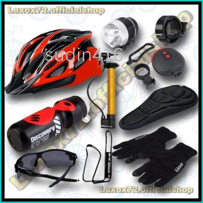 PAKET BERSEPEDA LENGKAP _ HELM SEPEDA MTB ORIGINAL TAFFSPORT + AKSESORIS SEPEDA (ISI 10PCS BARANG)