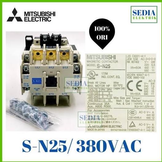 Kontaktor Mitsubishi Original Sn25/25 50A 3Phase 380Vac/Kontaktor 3P 50A 380V Restock