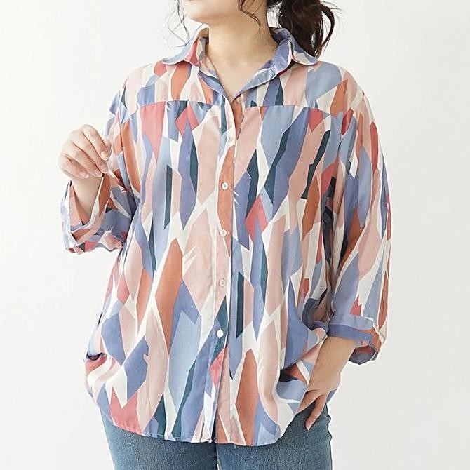 Sale Kemeja Wanita Jumbo Big Size / Kemeja Rayon Motif Ld 130Cm