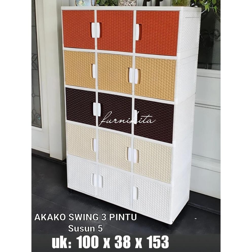 LEMARI 3 PINTU AKAKO PLASTIK SWING RAK SERBAGUNA RAK HELM