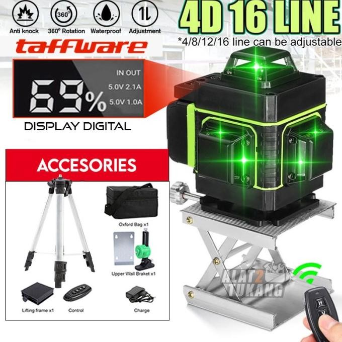 Hilda Laser Level 16 Lines Mesin Self Leveling Hijau Remot Waterpass