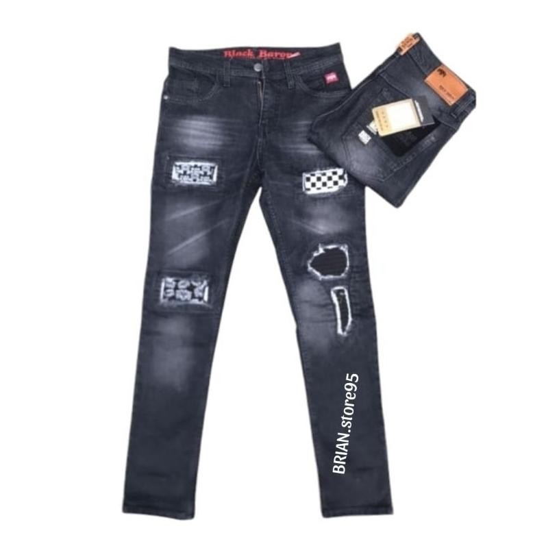 Celana Jeans Panjang Pria Rucas/ Celana Panjang Pria Sobek Rucas Biker/ Celana Panjang Black Baron S