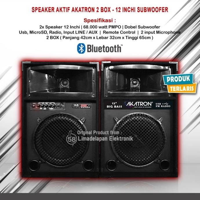 AKATRON SPEAKER AKTIF 12 IN INCH INCHI SUBWOOFER + BLUETOOTH DAPAT 2 BOX 1285 LEBIH OK DARI POLYTRON