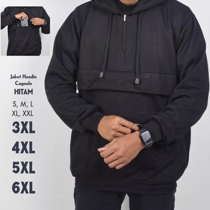 Jaket Hoodie Cagoule Hitam Pria Jumbo Big Size S M L Xl Xxl 3Xl 4Xl 5Xl 6Xl