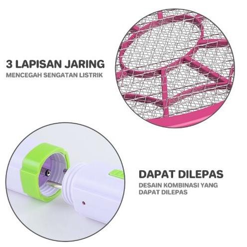 Raket Nyamuk Cahaya Rechargeable LED 6002 raket Nyamuk senter bisa di lepas