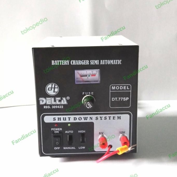 CHARGER ACCU / AKI MERK DELTA DT 77 SP SEMI AUTOMATIC AKI MOTOR MOBIL