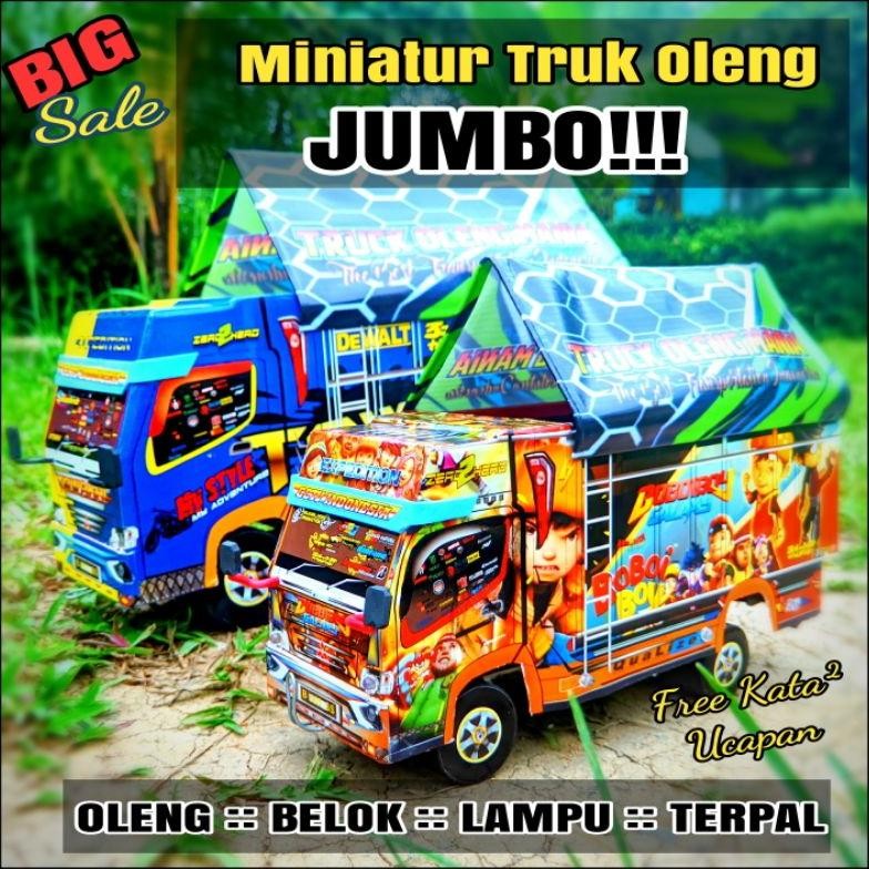 MINIATUR TRUK OLENG JUMBO  42 Cm MINIATUR TRUK  OLENG BESAR UKURAN JUMBO  LAMPU TERPAL RODA KAYU MUR
